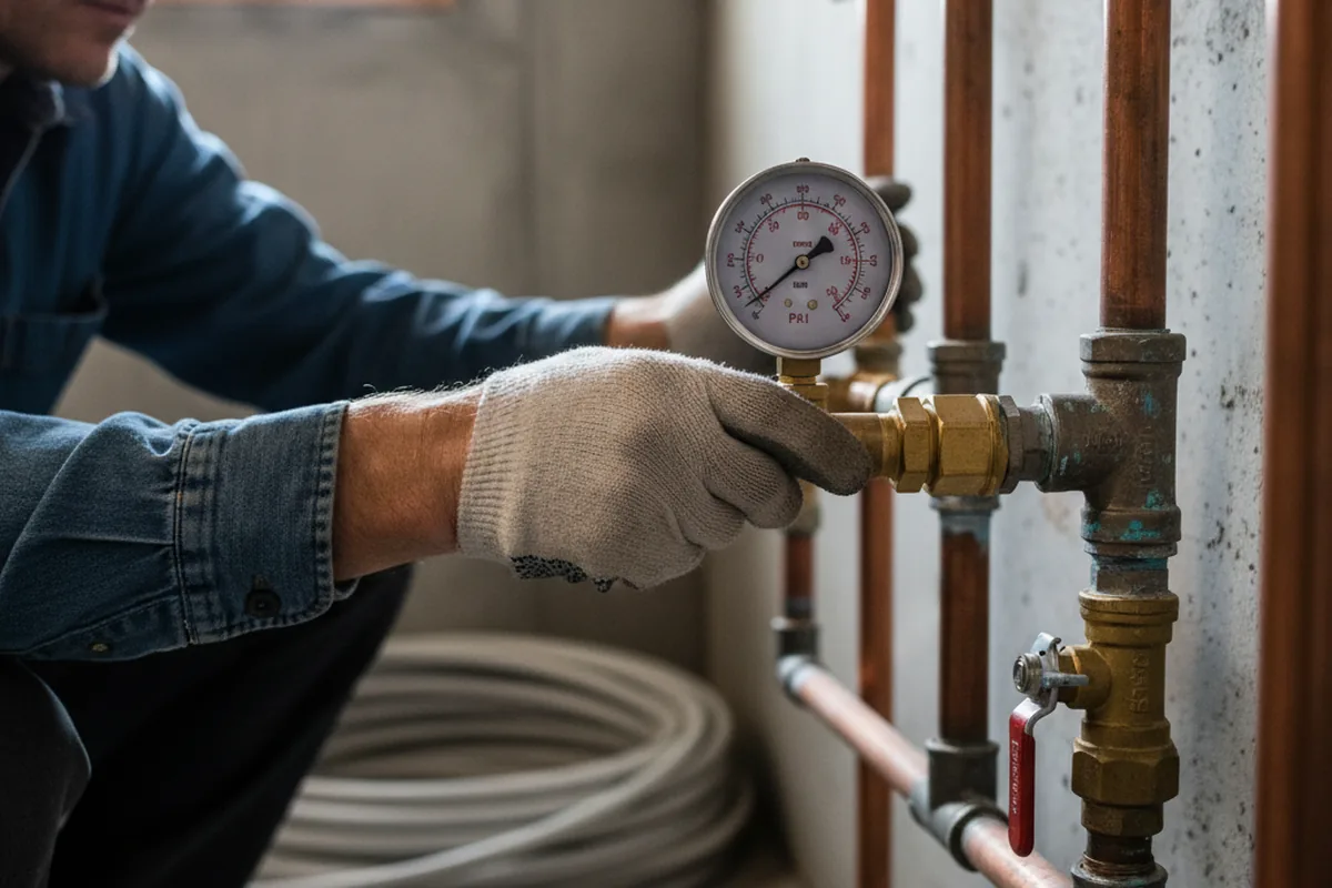 Pressure testing a repaired line during Water Line Repair in Webbers Falls